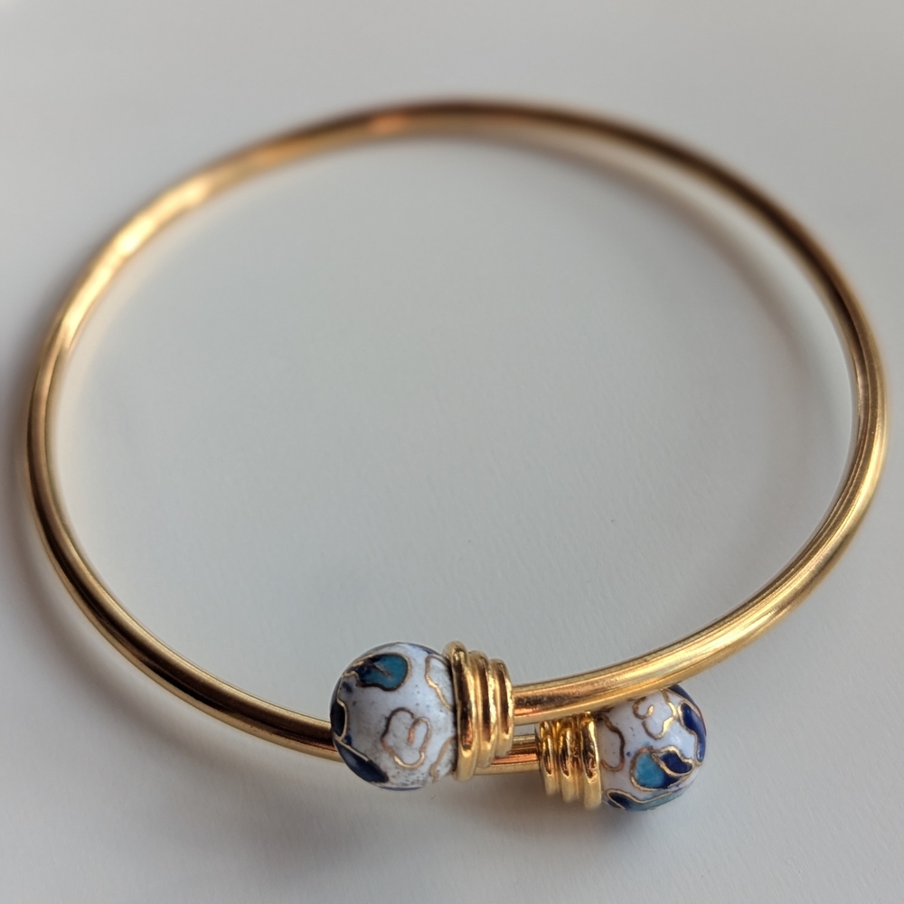 Vintage Cloisanne Bypass Bracelet/Bangle Gold Tone - Picture 2 of 16